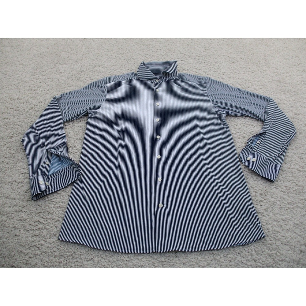 Eton Shirt Mens 42 16.5 Blue Button Preppy Casual 4 Way Stretch Formal Designer